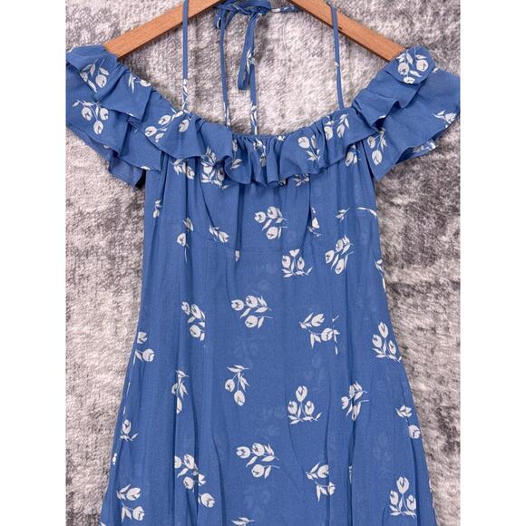 Reformation Dress 0 Womens Light Blue Floral Ruffle Strappy Tie Mini - Picture 2 of 8